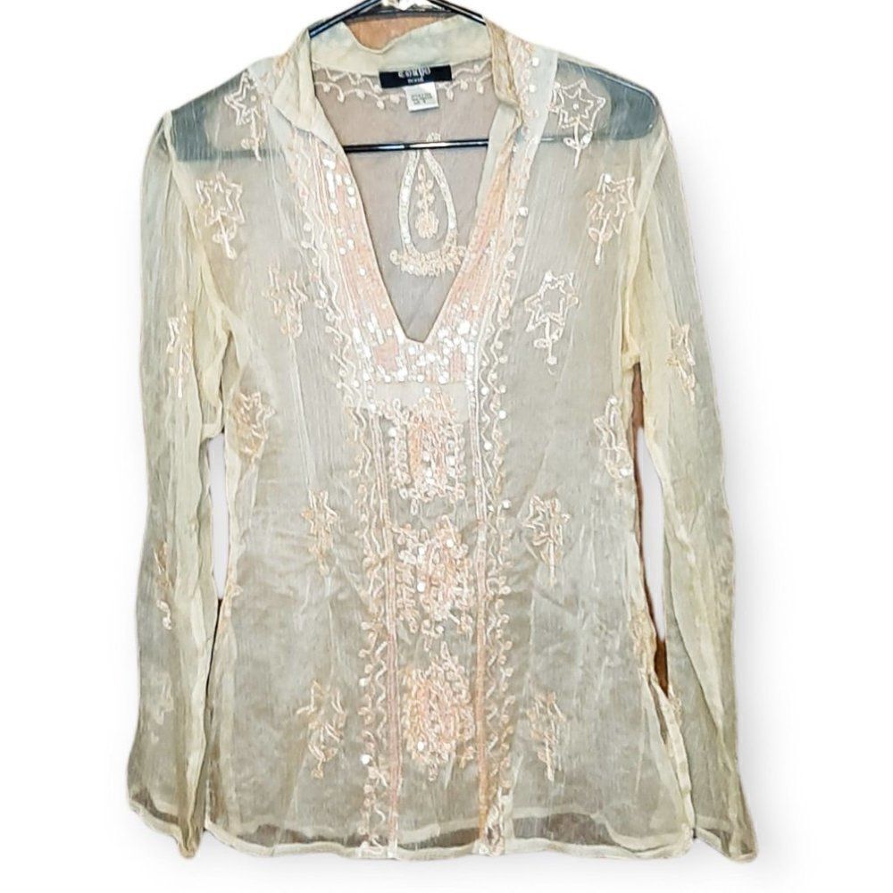 Tokyo Denim Y2K Sheer Blouse with Sequins and Embroidery sz M